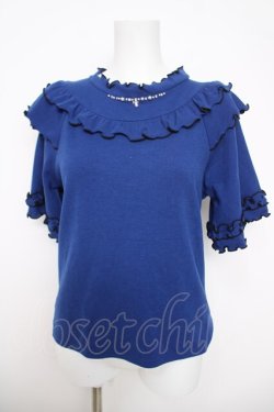 画像1: axes femme / ビジュー付フリルリブトップス F 青 Y-26-03-30-027-AX-TO-SZ-ZY