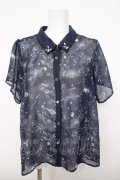 axes femme / 星座柄シフォンブラウス M 紺 Y-26-03-30-028-AX-BL-SZ-ZY