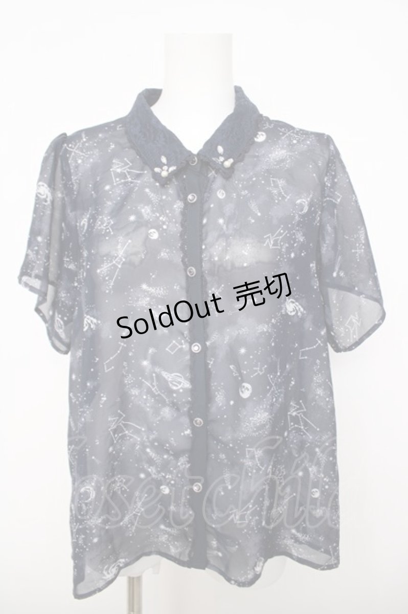 画像1: axes femme / 星座柄シフォンブラウス M 紺 Y-26-03-30-028-AX-BL-SZ-ZS (1)