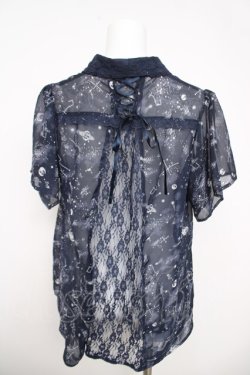 画像2: axes femme / 星座柄シフォンブラウス M 紺 Y-26-03-30-028-AX-BL-SZ-ZY