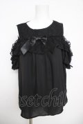 axes femme kawaii / フリルオフショルブラウス  黒 Y-26-03-30-034-AX-BL-SZ-ZY