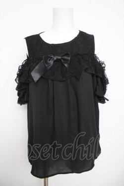画像1: axes femme kawaii / フリルオフショルブラウス  黒 Y-26-03-30-034-AX-BL-SZ-ZY