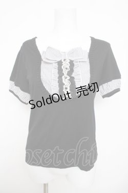 画像1: axes femme / ストライプ切替半袖トップス  黒 Y-26-03-30-037-AX-TO-SZ-ZY