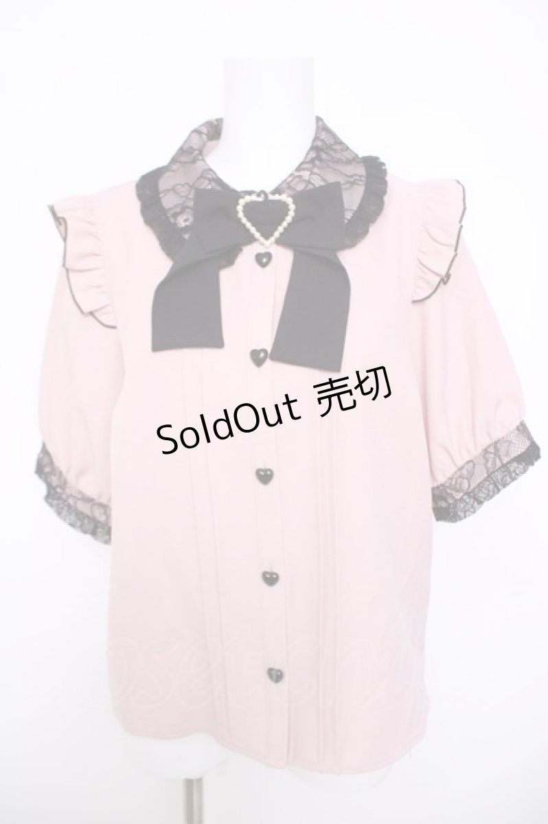 画像1: DearMyLove / レース重ねハートバックルリボンブラウス L ピンク×黒 Y-26-03-30-047-EL-BL-SZ-ZS (1)