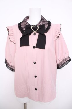 画像1: DearMyLove / レース重ねハートバックルリボンブラウス L ピンク×黒 Y-26-03-30-047-EL-BL-SZ-ZY