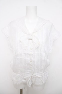 画像1: INGEBORG / リボン付きセーラーブラウス F 白 Y-26-04-01-102-LO-BL-SZ-ZY