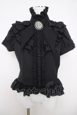 画像1: MARBLE / ゴシック調タイ付き総フリルパフスリーブブラウス  ブラック Y-26-04-01-107-GO-BL-SZ-ZY