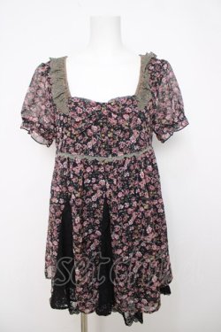 画像1: axes femme / ラメドット花柄チュニック M 黒 Y-26-04-01-125-AX-OP-SZ-ZY