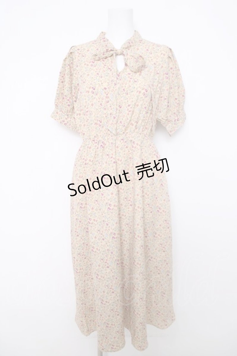 画像1: axes femme POETIQUE / 半袖リボンタイ花柄ワンピース M イエロー Y-26-04-01-131-AX-OP-SZ-ZI (1)