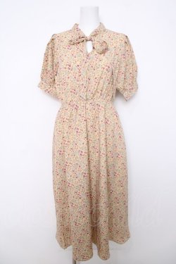 画像1: axes femme POETIQUE / 半袖リボンタイ花柄ワンピース M イエロー Y-26-04-01-131-AX-OP-SZ-ZY