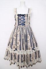 metamorphose / アンティークブーケミディアムジャンパースカート  ブルー Y-26-04-01-177-ME-OP-AS-ZY