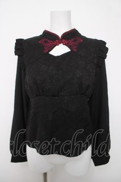 画像1: axes femme POETIQUE / チャイナバタフライ刺繍ブラウス  黒 Y-26-04-03-056-AX-BL-SZ-ZY