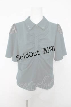 画像1: axes femme / ギャザーカケルフレアスリーブブラウス  グリーン Y-26-04-03-058-AX-BL-SZ-ZY