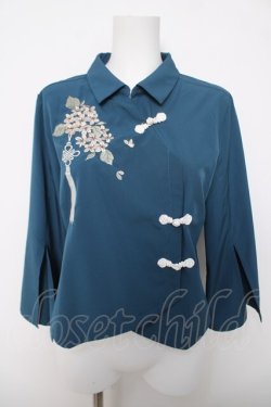 画像1: axes femme / ジャスミン刺繍チャイナブラウス  グリーン Y-26-04-03-059-AX-BL-SZ-ZY