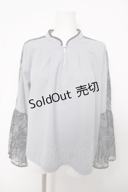 画像1: axes femme / 袖レースブラウス  ブルーグレー Y-26-04-03-060-AX-BL-SZ-ZY