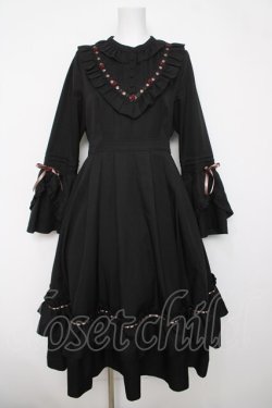 画像1: axes femme / ローズ×リボン姫袖ワンピース M 黒 Y-26-04-03-107-AX-OP-SZ-ZY