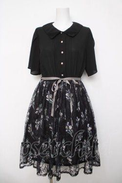 画像1: axes femme / フラワーレース切り替えワンピース  黒 Y-26-04-03-108-AX-OP-SZ-ZY