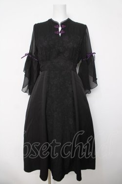 画像1: axes femme POETIQUE / チャイナボタンフレア袖ワンピース  黒 Y-26-04-03-109-AX-OP-SZ-ZY