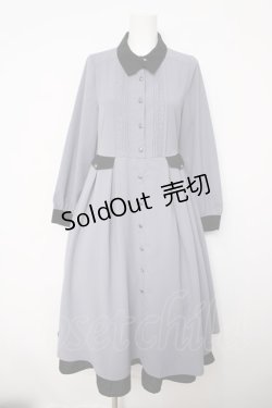 画像1: axes femme / 襟デザイン連釦バイカラーワンピース  ブルーグレー Y-26-04-03-116-AX-OP-SZ-ZY