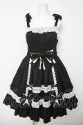 Angelic Pretty / リボンシャーリングジャンパースカート  ブラック/ホワイト Y-26-04-03-132-AP-OP-SZ-ZY