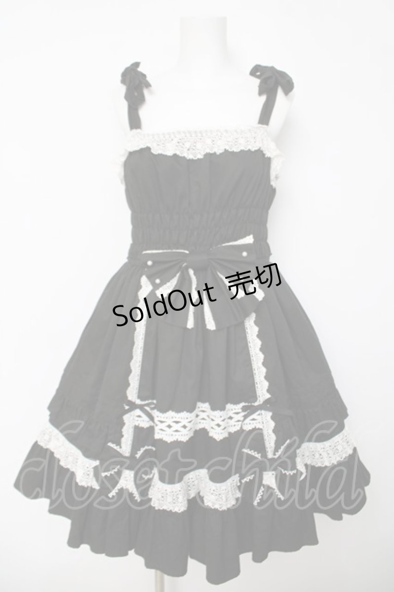画像1: Angelic Pretty / リボンシャーリングジャンパースカート  ブラック/ホワイト Y-26-04-03-132-AP-OP-SZ-ZY (1)