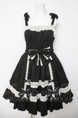 Angelic Pretty / リボンシャーリングジャンパースカート  ブラック/ホワイト Y-26-04-03-132-AP-OP-SZ-ZY