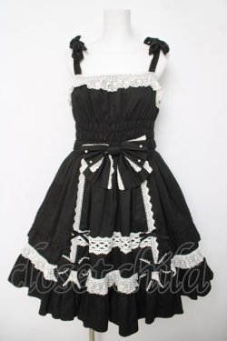 画像1: Angelic Pretty / リボンシャーリングジャンパースカート  ブラック/ホワイト Y-26-04-03-132-AP-OP-SZ-ZY