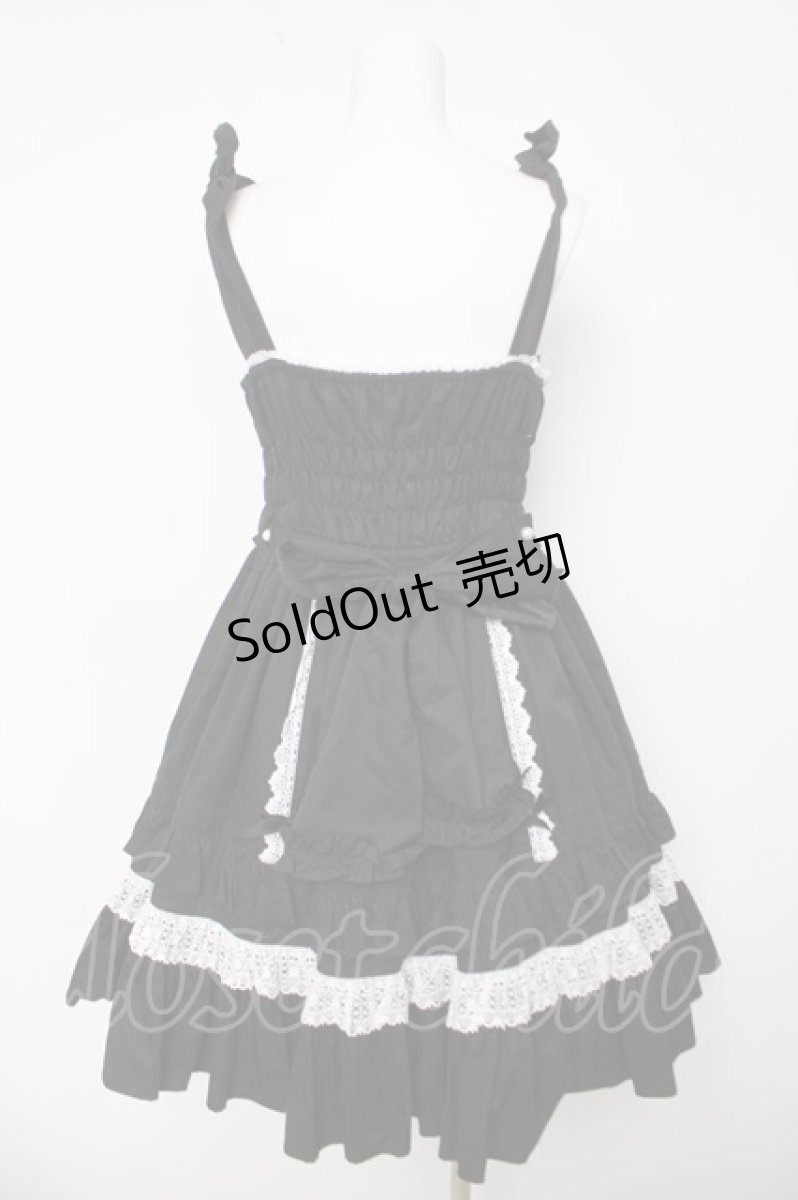 画像2: Angelic Pretty / リボンシャーリングジャンパースカート  ブラック/ホワイト Y-26-04-03-132-AP-OP-SZ-ZY (2)