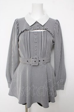 画像1: pium / 襟付きペプラムセットアップ F 黒ギンガム Y-26-04-03-135-LO-OP-SZ-ZY