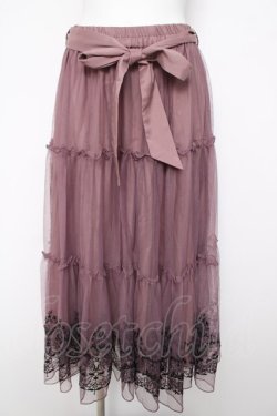 画像1: axes femme / 裾刺繍チュールティアードスカート  ピンク Y-26-04-03-143-AX-SK-SZ-ZY
