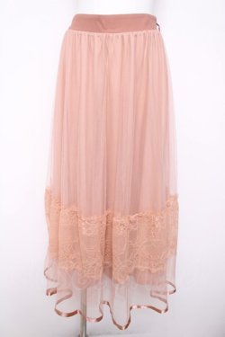 画像1: axes femme / レース×チュールスカート  サーモンピンク Y-26-04-03-145-AX-SK-SZ-ZY