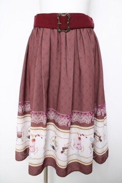 画像1: axes femme kawaii / レトロ喫茶ベルト付スカート  ボルドー Y-26-04-03-156-AX-SK-SZ-ZY