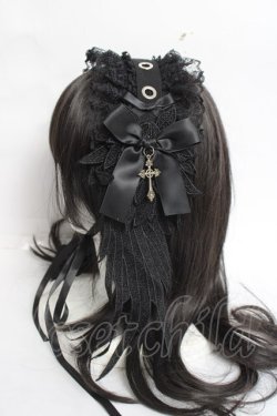 画像2: Asheri / 羽付きリボンレースヘッドドレス  黒 Y-26-04-05-046-LO-AC-SZ-ZY