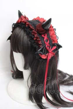 画像2: 妹抖手作工作屋 / 悪魔ツノ付きヘッドドレス  黒×赤 Y-26-04-05-049-LO-AC-SZ-ZY