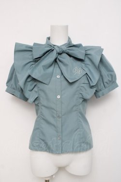 画像1: axes femme POETIQUE / ロゴ刺繍ボウタイブラウス  ミント Y-26-04-05-064-AX-BL-SZ-ZY