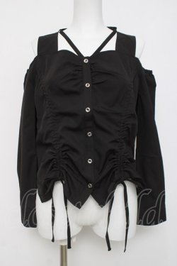 画像1: axes femme POETIQUE / ドロストデザイン肩あきブラウス  黒 Y-26-04-05-065-AX-BL-SZ-ZY