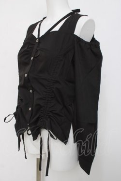 画像2: axes femme POETIQUE / ドロストデザイン肩あきブラウス  黒 Y-26-04-05-065-AX-BL-SZ-ZY