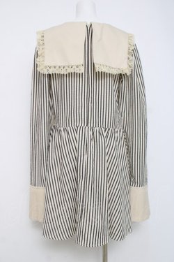 画像2: DARK IN LOVE / 三角襟ストライプワンピース M 黒ｘオフ Y-26-04-05-090-PU-OP-AS-ZY