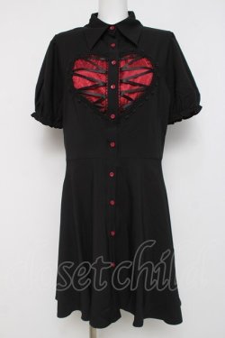 画像1: DARK IN LOVE / Gothic rope red heart buttonワンピース L 黒 Y-26-04-05-092-PU-OP-AS-ZY