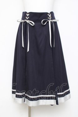 画像1: axes femme POETIQUE / プリーツ切替バイカラースカート M 紺 Y-26-04-05-122-AX-SK-SZ-ZY