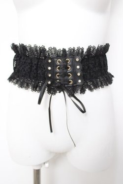 画像1: axes femme / レース使いゴムベルト  黒 Y-26-04-07-016-AX-ZA-SZ-ZY