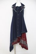 Ozz oneste / 薔薇刺繍ロングベストワンピース  紺 Y-26-04-09-032-OO-OP-SZ-ZY