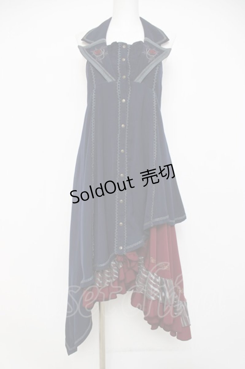 画像1: Ozz oneste / 薔薇刺繍ロングベストワンピース  紺 Y-26-04-09-032-OO-OP-SZ-ZS (1)