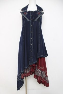 画像1: Ozz oneste / 薔薇刺繍ロングベストワンピース  紺 Y-26-04-09-032-OO-OP-SZ-ZY