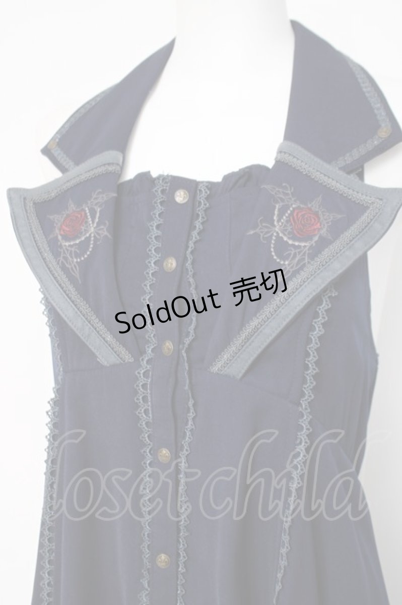 画像5: Ozz oneste / 薔薇刺繍ロングベストワンピース  紺 Y-26-04-09-032-OO-OP-SZ-ZS (5)