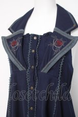画像5: Ozz oneste / 薔薇刺繍ロングベストワンピース  紺 Y-26-04-09-032-OO-OP-SZ-ZY (5)
