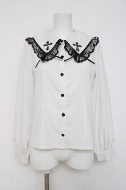 画像1: NIBBLE POISON / クロス刺繍ビッグ襟ブラウス  白 Y-26-04-09-048-PU-BL-AS-ZY
