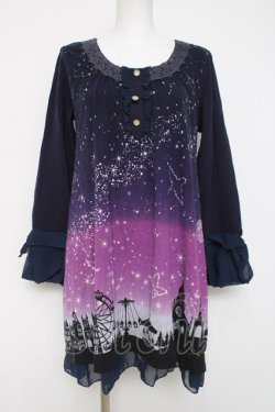画像1: axes femme / 星座グラデ柄カットチュニック  紺 Y-26-04-09-061-AX-OP-AS-ZY