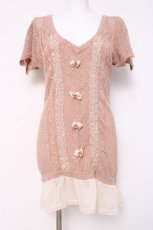 画像1: axes femme / ロング丈半袖ニットプルオーバー  ピンク Y-26-04-09-096-AX-TO-SZ-ZY (1)