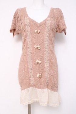 画像1: axes femme / ロング丈半袖ニットプルオーバー  ピンク Y-26-04-09-096-AX-TO-SZ-ZY